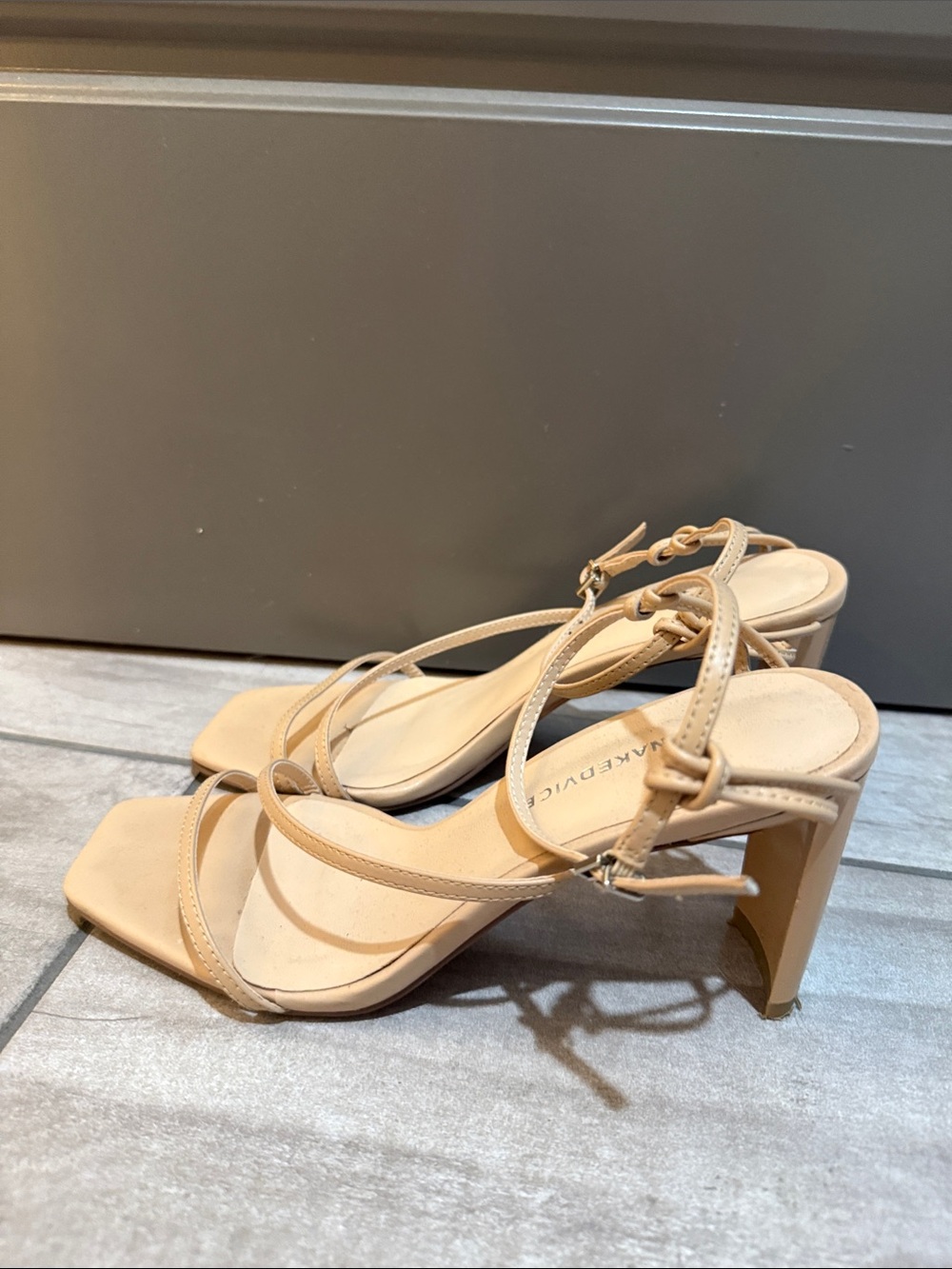 Women's Beige Strappy Block Heel Sandals
